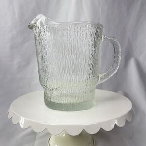 Old Indiana Clear Glass Tree Bark Ice Pattern Vintage 8" Water Pitcher w Ice Lip